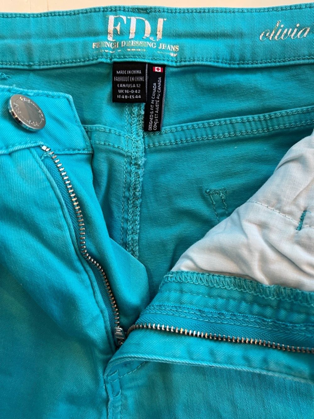 FJD Olivia Turquoise Jeans with Fringe Hem Size 12 - Picture 3 of 7